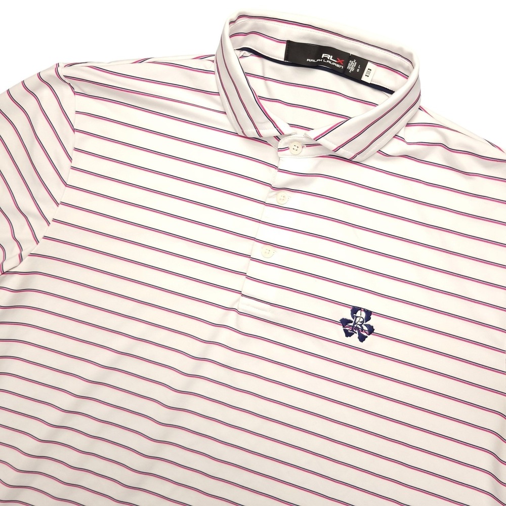 RLX Ralph Lauren Polo Shirt Mens Large White Stripe Golf Performance Stretch Top